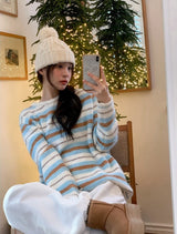 Multi Border Wool Hairy Loose Knit (2color)