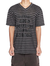 RDダークストライプド Vネック Tシャツ