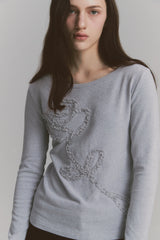 Lace Rose Long Sleeve Gray