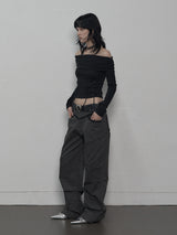 CORSET OFF-SHOULDER TOP BLACK