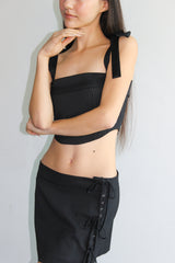 RIBBON PIN STRIPE LOW WAIST WRAP MINI SKIRT / BLACK