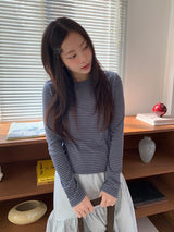 タカン ストライプ ラウンド ロングスリーブ Tシャツ