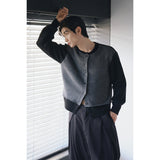 Layered wool knit cardigan(Black)
