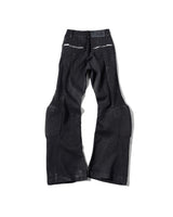 PADDED FLARED BLACK DENIM PANTS 