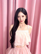 [BABY MONSTER Ahyeon, Luka Necklace] Princess Bow and Moon Layered Necklace - Silver Color