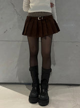Corduroy pleated skirt belt set