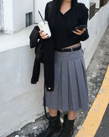 ベルトプリーツロングスカート