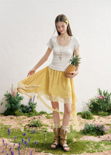 Back Ribbon Lace Sheer Short Sleeve Top