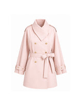 [PRE-FALL] Camille High Neck Ribbon Belted Shawl Trench Short Coat Dusty Pink