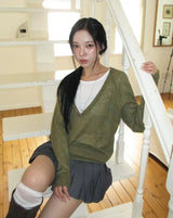 Monde Button Deep V-Neck Mohair Knit