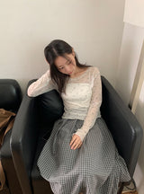 ザイナテンセルUネックシースルーフラワーレイヤード長袖Tシャツ