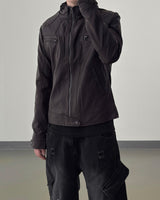 Kale Panel High-Neck Leather Jacket