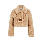 13DE MARZO Bear Face Faux Fur Coat