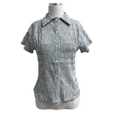Ripple Mood Stripe Span Shirring Short Sleeve Shirt (3 colors)