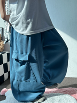 KOREAN 🧇 WAFFLE PUNCHING 🧇 LOOSE HIP CARGO BALLOON WIDE LONG PANTS 🩵🍓🩶 - 3 COLORS