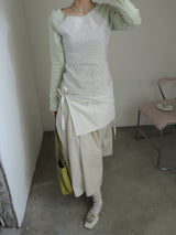 side string long skirt (mint stripe) (washed cotton)