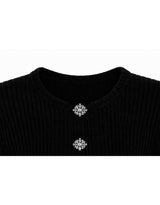 Amelia Jewel Button Rib Knit Cardigan Black