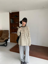 [unisex] Kemppa Stripe Over Round Long Sleeve Tee