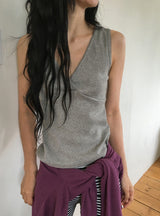 Ichi Deep V-Neck Lace Ribbed Wrap Sleeveless