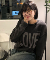 ラブプリントガーメンツウォッシュドロールネックニット_チャコール