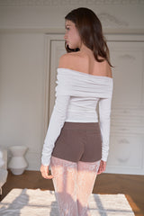 Three-button lace short, Brownie