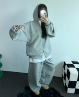 フリースビビットピグメントワイドロングバルーンオーバーパンツ🩶❤🖤3カラー