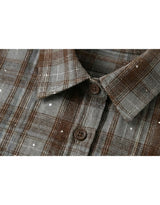 [PRE-FALL] Breed Crystal Oversized-Fit Tartan Checkered Shirt Brown Grey