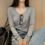 [BELLIDE MADE] ブリン, スリムUネック長袖Tシャツ