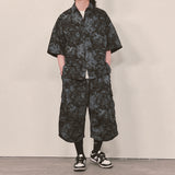 tiedye capri cargo shorts_black
