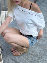 アイレットオフショルダー Tシャツ(3color)
