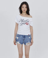 CONY MISFIT KISS GLITTER OFF SHOULDER TEE / WHITE