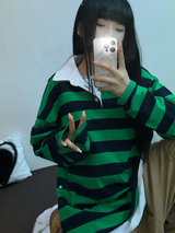 キュートカラーペティット👚ストライプロングスリーブTシャツ🎀❤💚3カラー