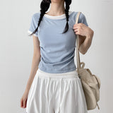 Slim Fit✨ Coloring Layered Side Shirring Short-Sleeved T-shirt (4 colors)