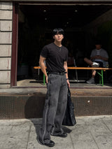 Fade line track denim pants
