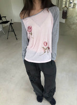 Flower print raglan T(2c)