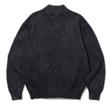 Washed Highneck Knit Zip-Up (BLACK)