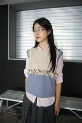 RUFFLE VEST (BEIGE/BLUE)