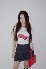 レッドチェリーラウンドソフトショートスリーブTシャツ