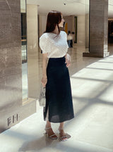 Color Matching Layered Slit Long Skirt