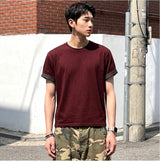 ロールスリーブクロップド半袖Tシャツ バーガンディ