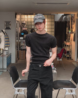 Beryl Lettering Ribbed Short Sleeve T-shirt