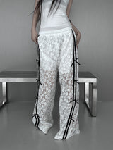 lace ribbon white pants