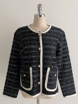 [Two-piece set] Rosy color matching knit cardigan banding skirt set