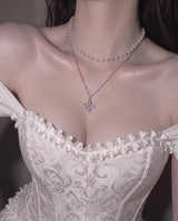 [NMIXX ジウ Necklace] ルナ ブロッサム レイヤード ネックレス - Silver color