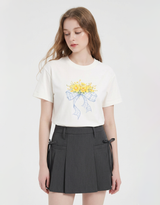 Canola Bloom Check Ribbon T-shirt Ivory