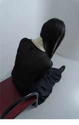 WRINKLE MESH CARDIGAN BLACK