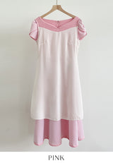 Sebit Heart-Neck Tulip Tweed Flared Long One Piece