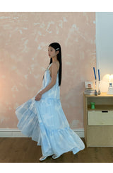 Sky Cloud Cancan Sleeveless Long One Piece