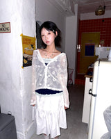 (2color) Flower Embroidery Flare Midi Skirt