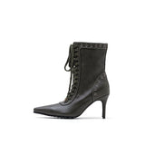 Eyelet Lace-Up Walker Heel(Khaki)
